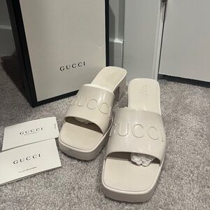 Gucci Rubber Mules Heels Sandals Rubber Mystic White